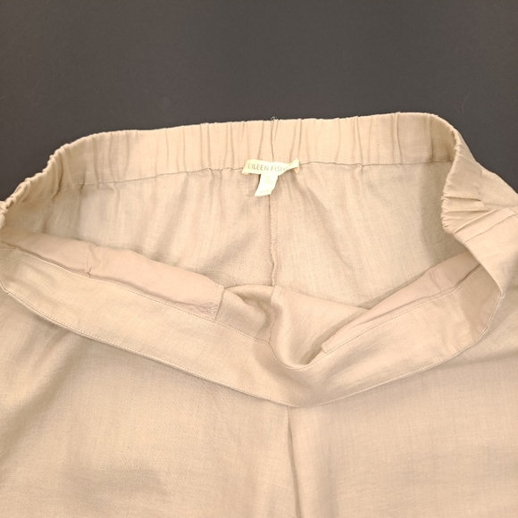 EILEEN FISHER Wide Leg Capri Pants Beige Organic Linen Elastic Waist - Sz Medium - Picture 4 of 7